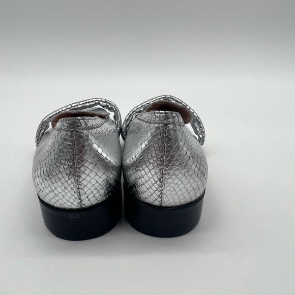 Schutz Romina Snake Reptile Embossed Leather Loafers Silver - Picture 3 of 9